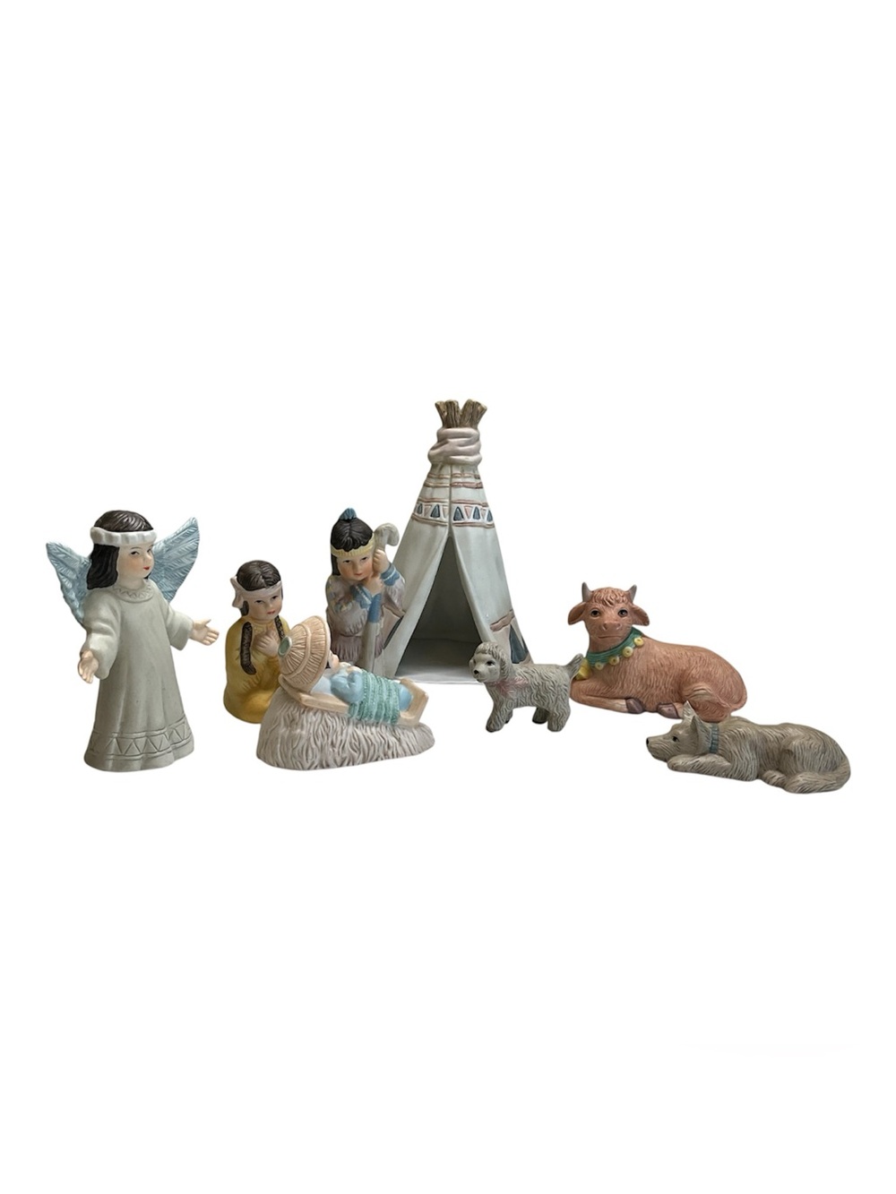 House of Lloyd 1992 Native American porcelain Nativity set 8pc Christmas scene
